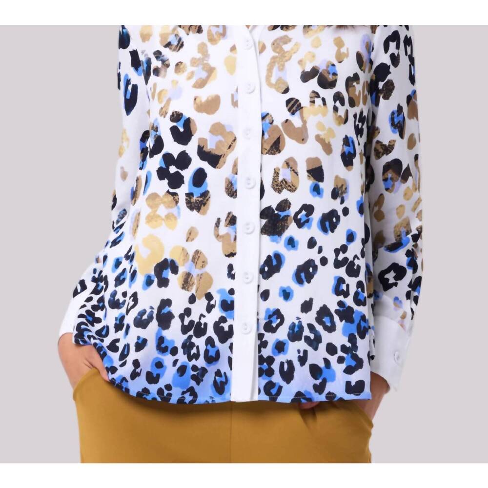 NEW ANGEL APPAREL animal print button down shirt in blue leopard